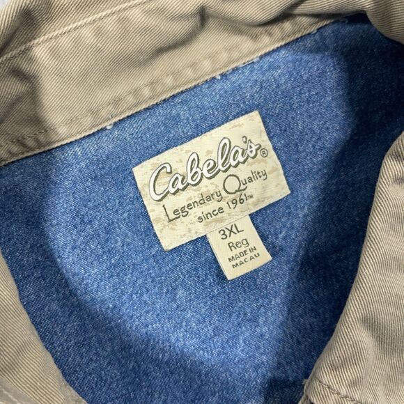 Cabelas Denim Shirt Mens 3XL Button Up Long Sleeve Workwear Blue Elbow Patches - Picture 4 of 12